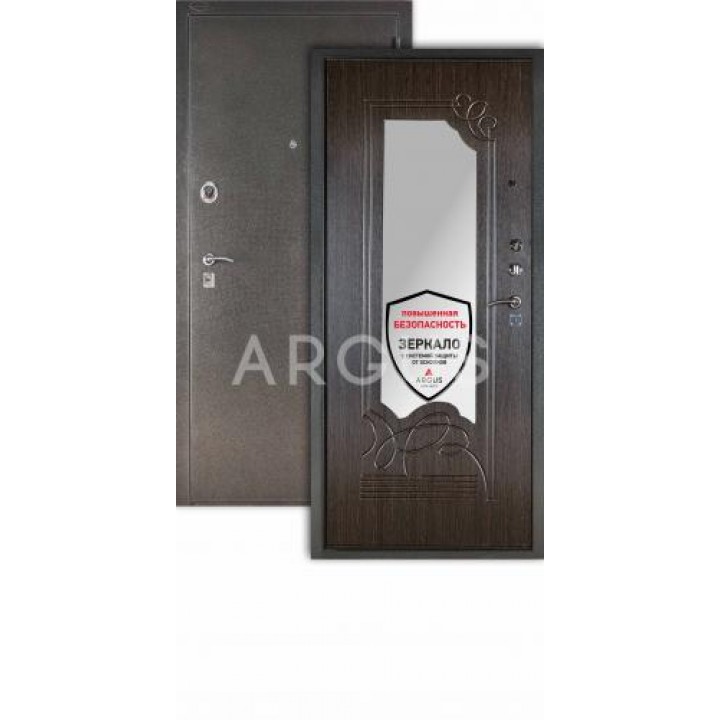 Сейф-дверь  Аргус Люкс ДА-6 Серебро антик/ Венге, рисунок «Ольга» с зеркалом ("система защиты от осколков") 